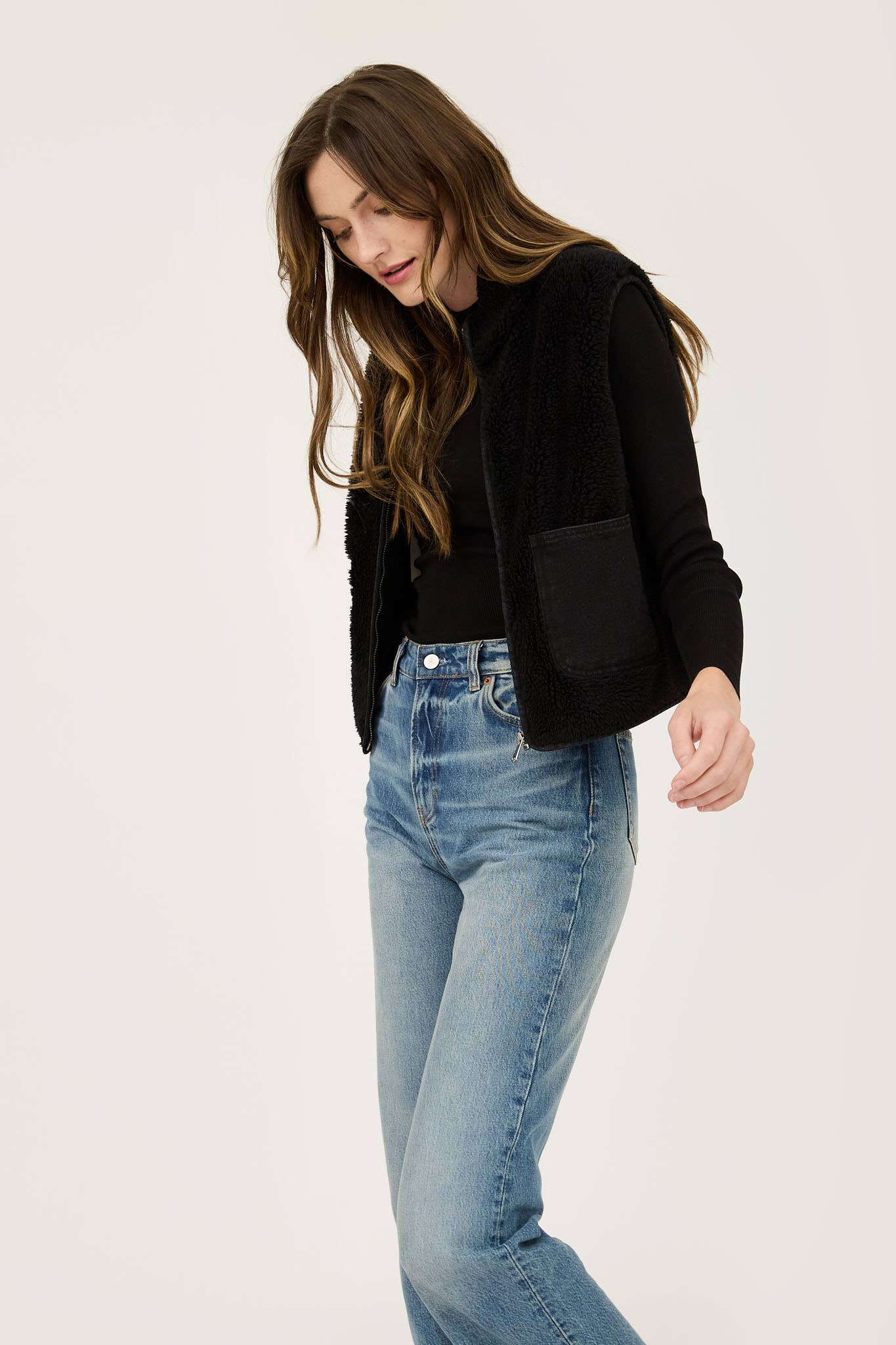 Fleece Zip Up Vest | BLACK