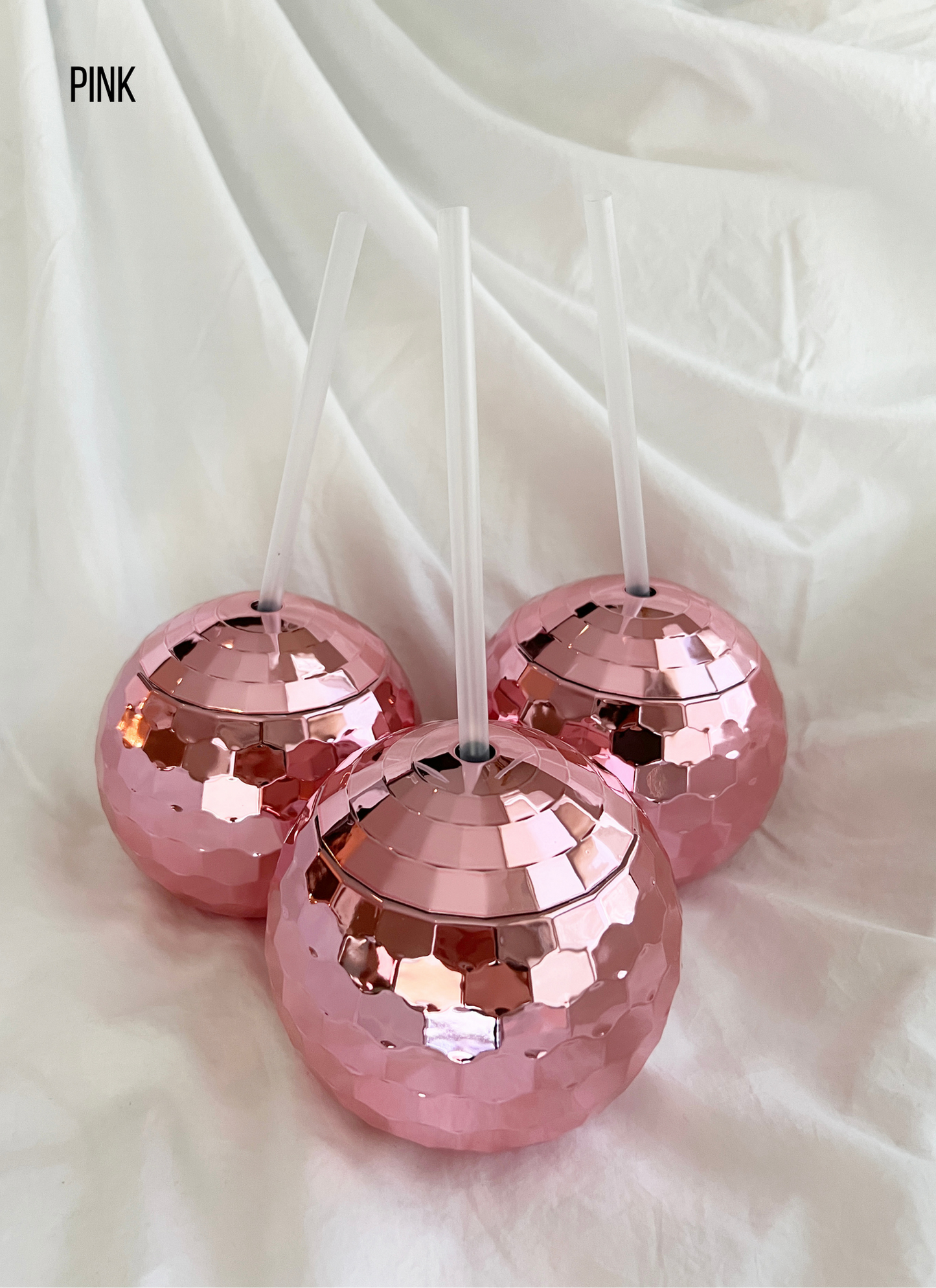 Disco Ball Cup with Clear Straw | PINK