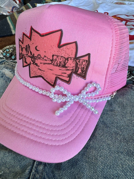 PRE-SALE White Pearl Bow Trucker Hat Chain