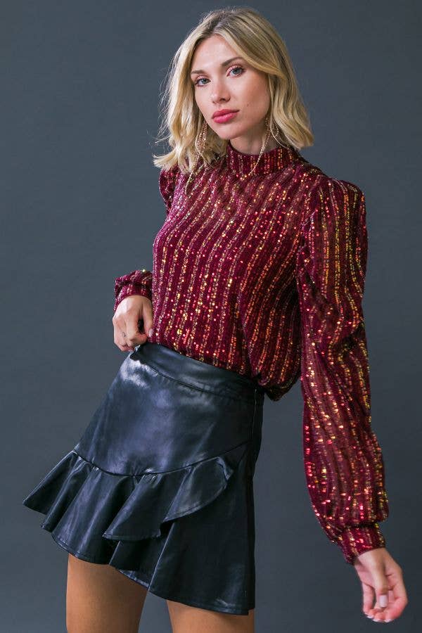 Burgundy Sequin Party Top