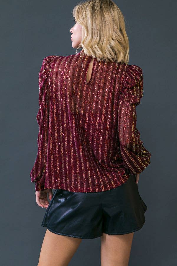 Burgundy Sequin Party Top