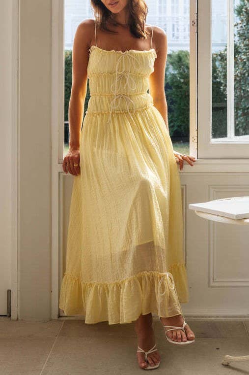 Yellow Bow Tie Maxi Sun Dress