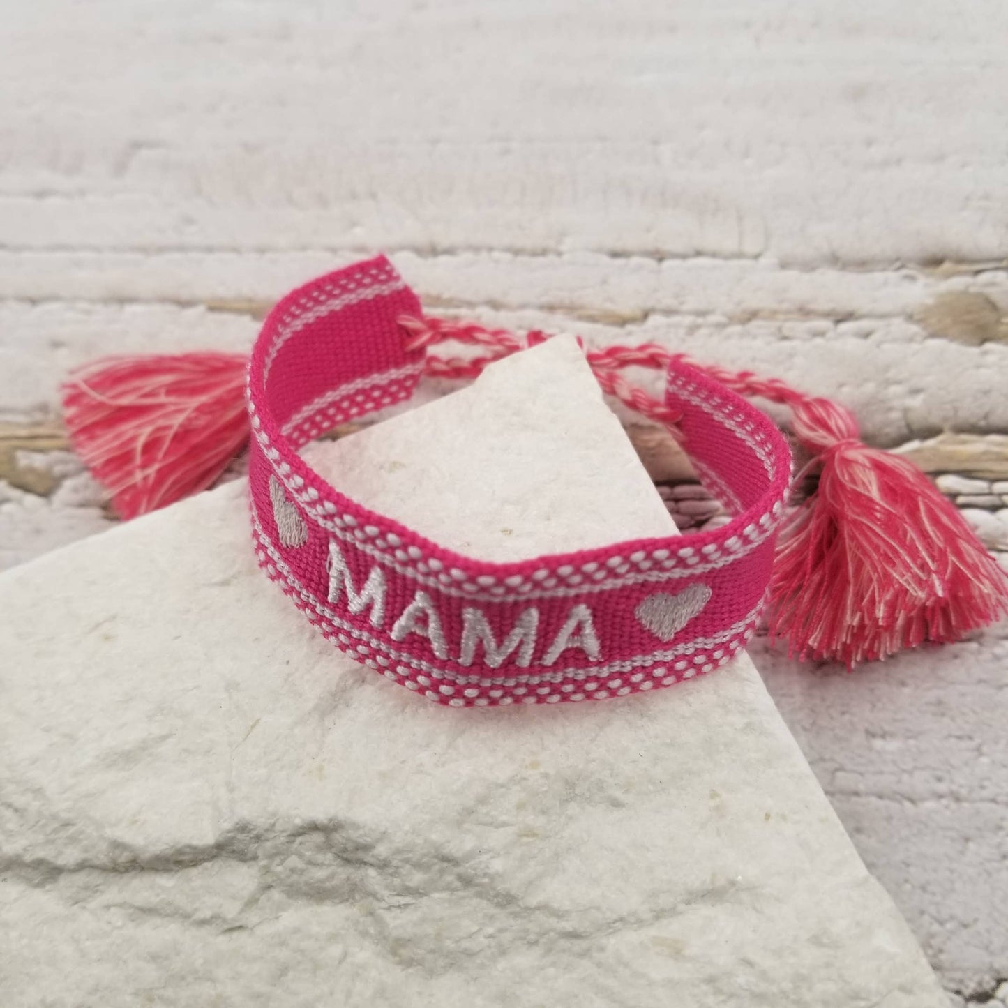 MAMA Embroidered Tassel Bracelet