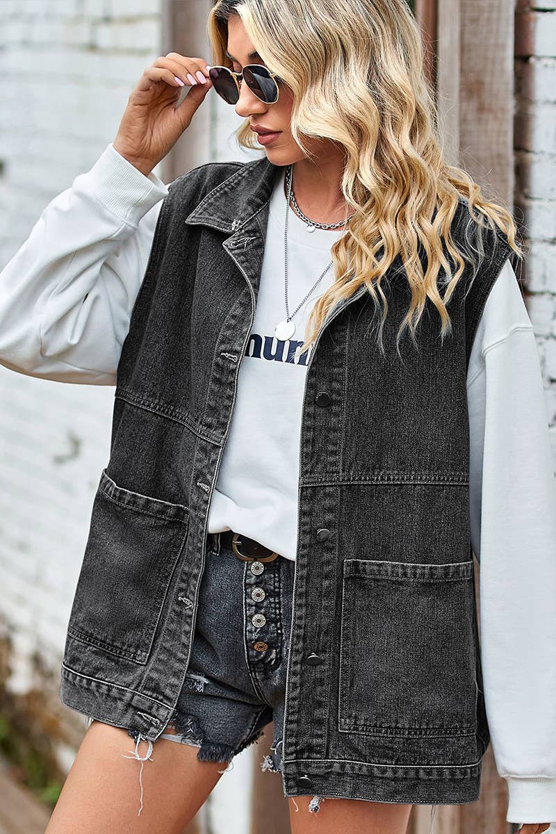 Black-Grey Denim Vest