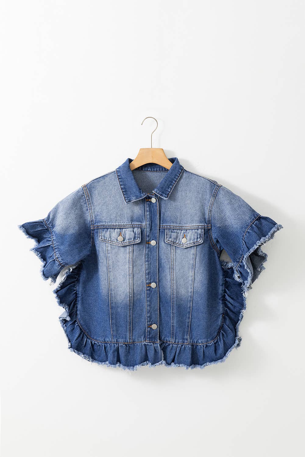 Raw Edge Ruffled Denim Jacket