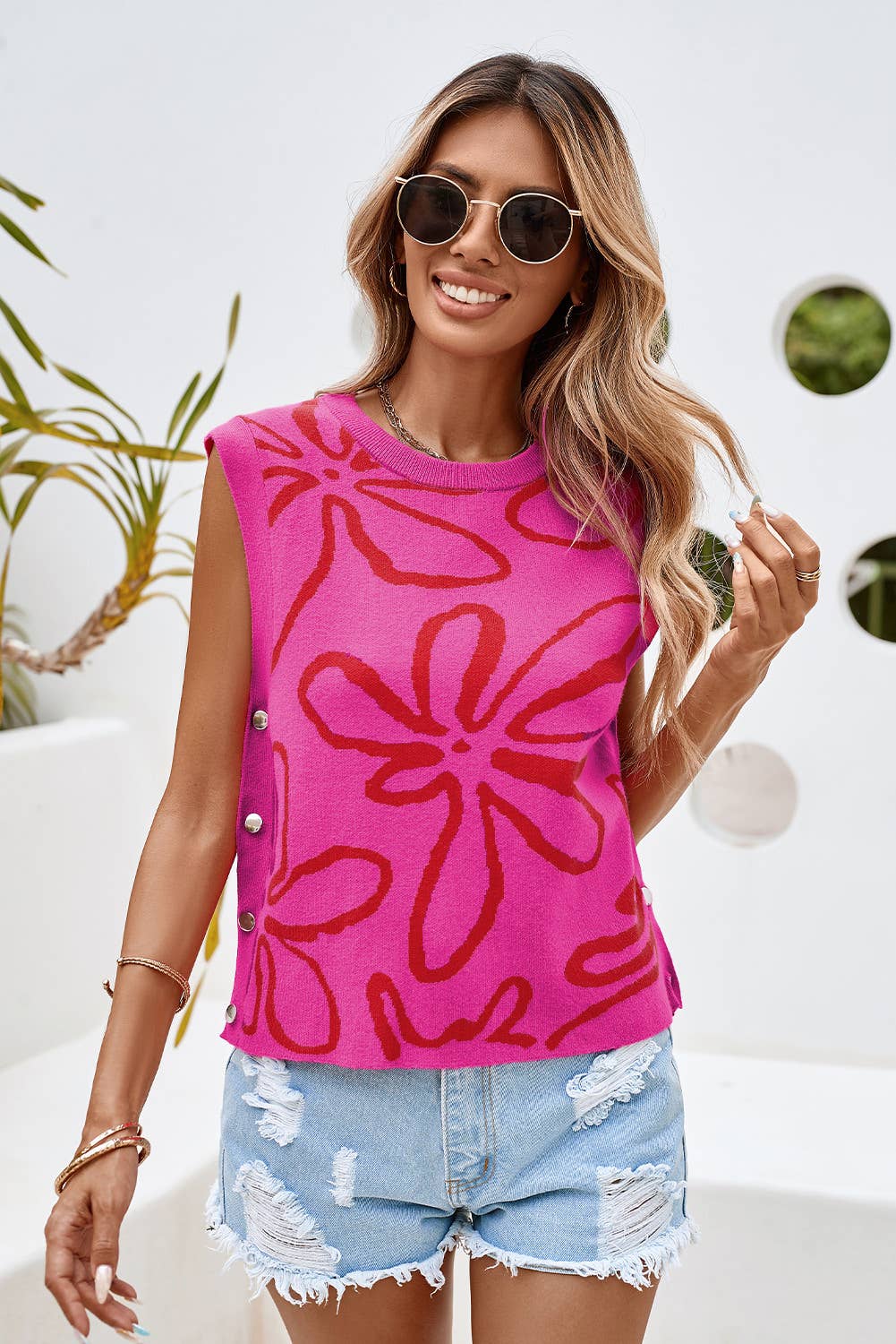 Pink Poppy Sleeveless Knitted Top