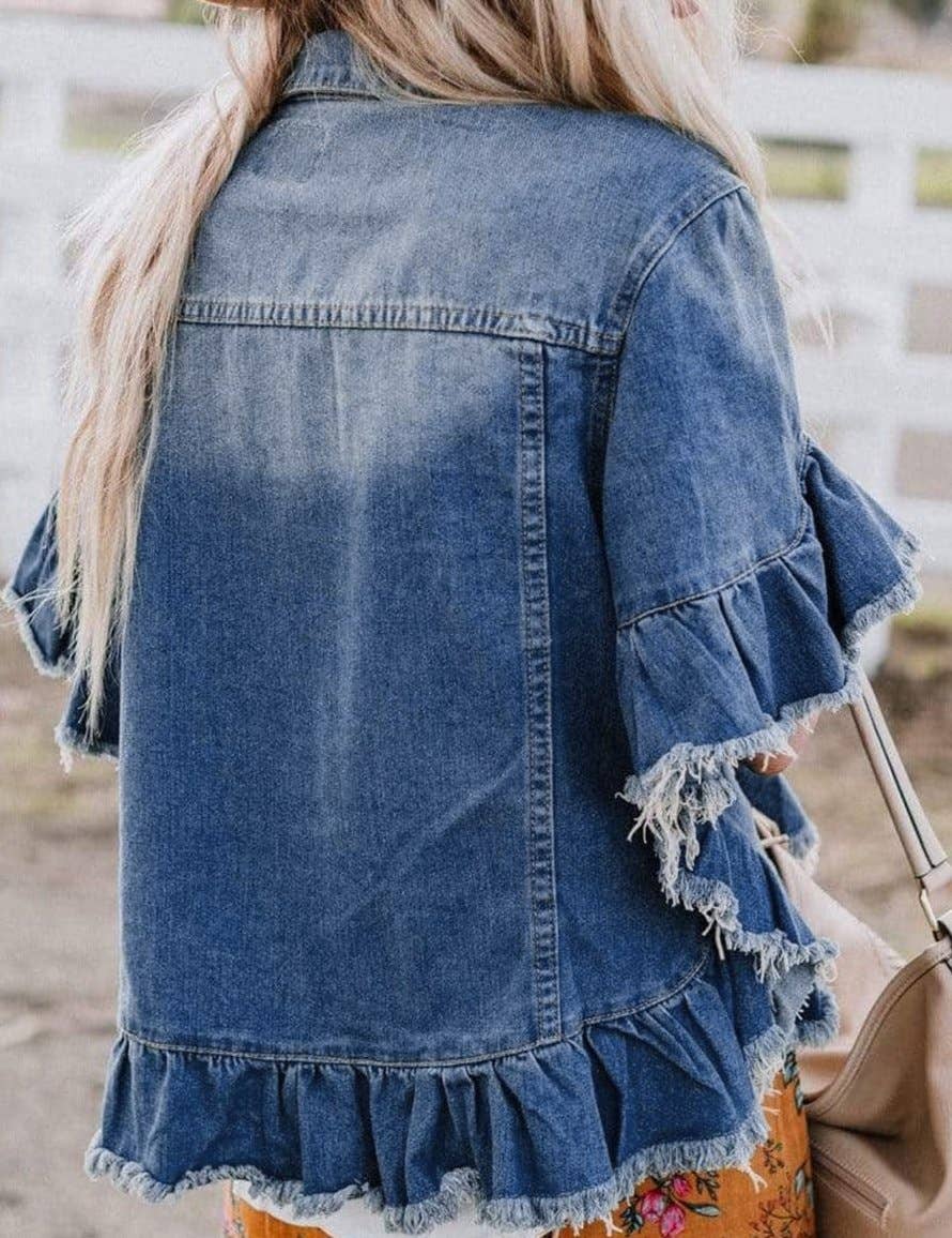 Raw Edge Ruffled Denim Jacket