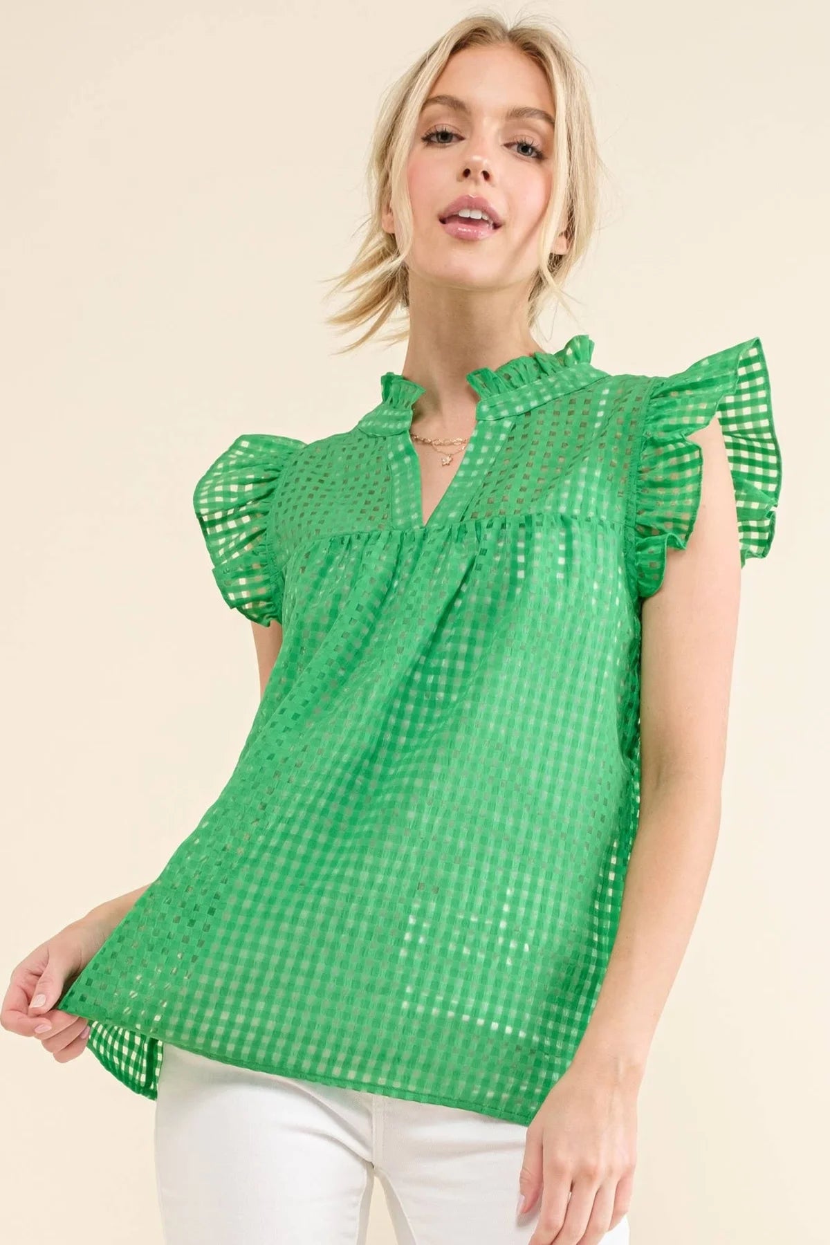 Green Ruffled Sleeve Top