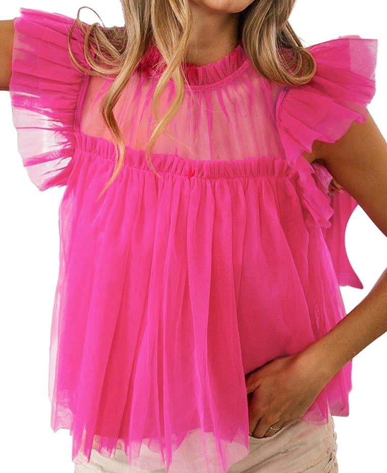 Pink Tulle Babydoll Blouse