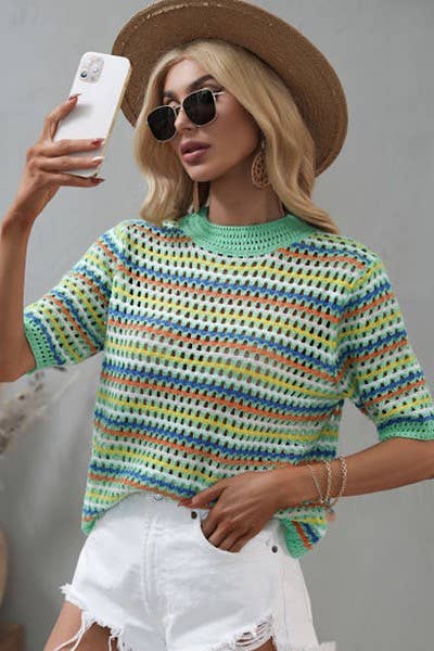 Green Striped Crocheted Sweater