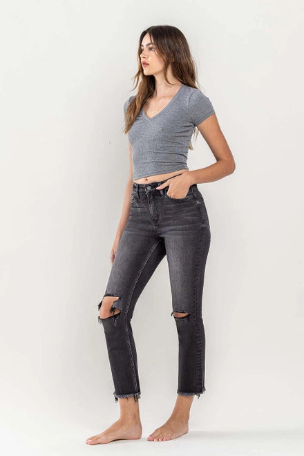 Black High Rise Stretch Distressed Jean