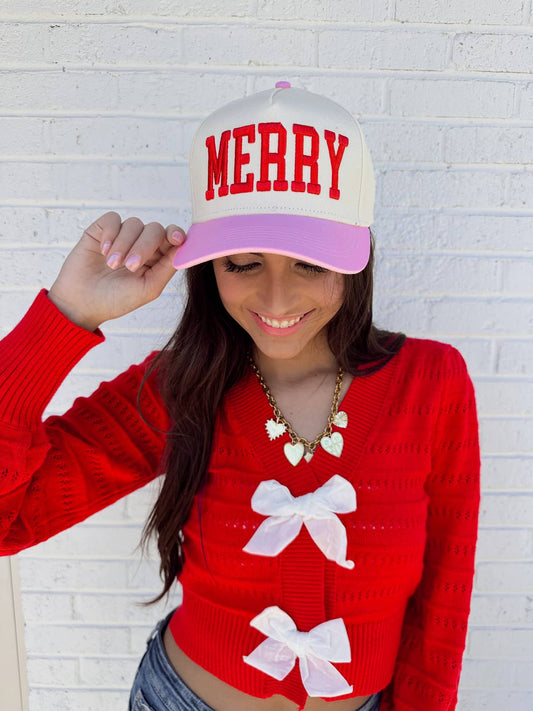 PRE_SALE MERRY Trucker Hat | Pink + Red