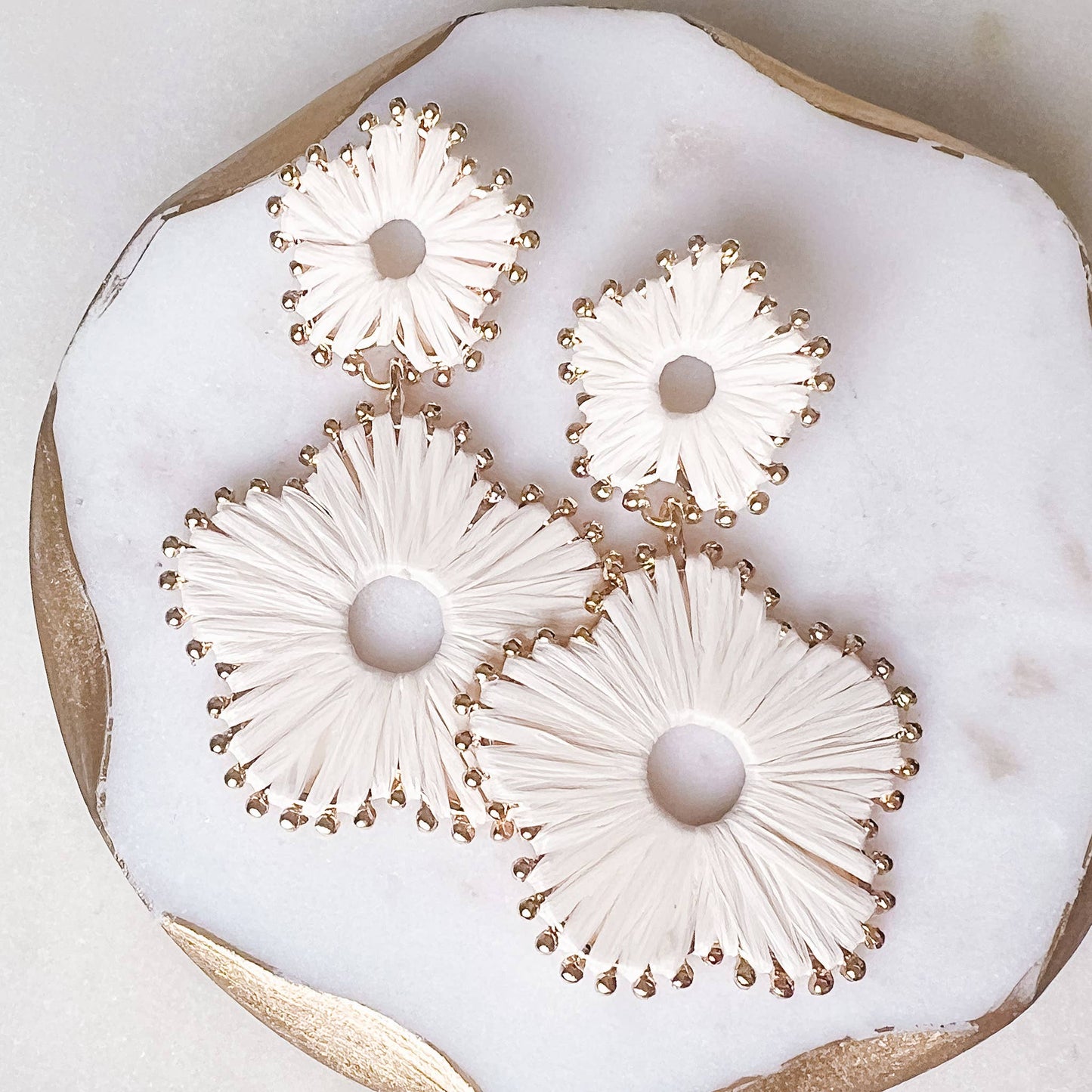 White Thread Flower Earrings