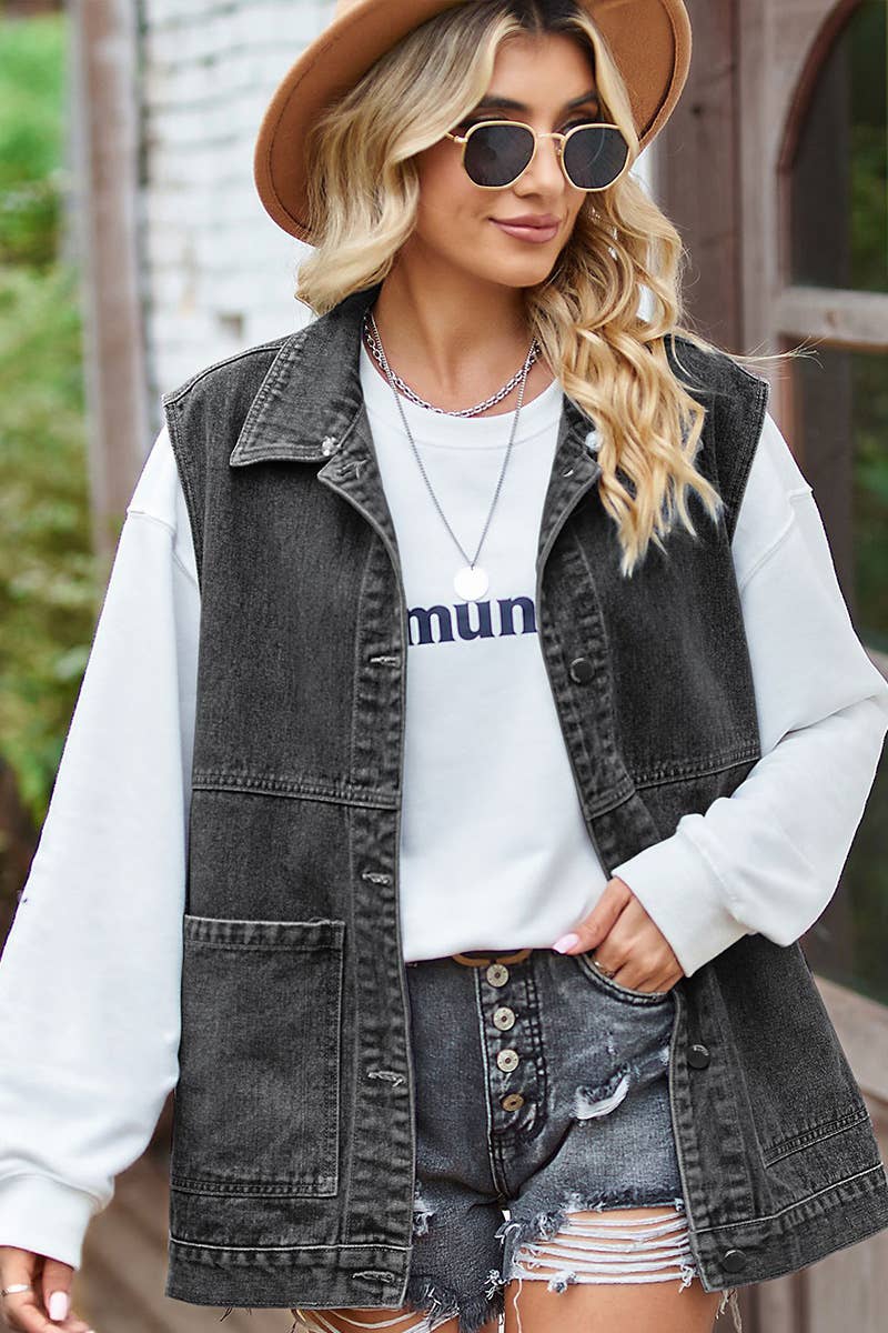 Black-Grey Denim Vest