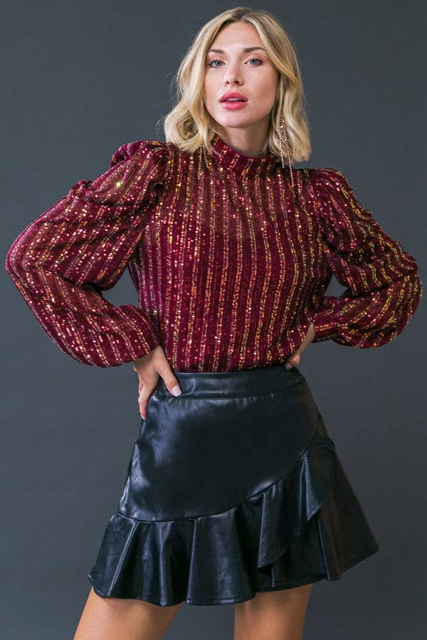 Burgundy Sequin Party Top