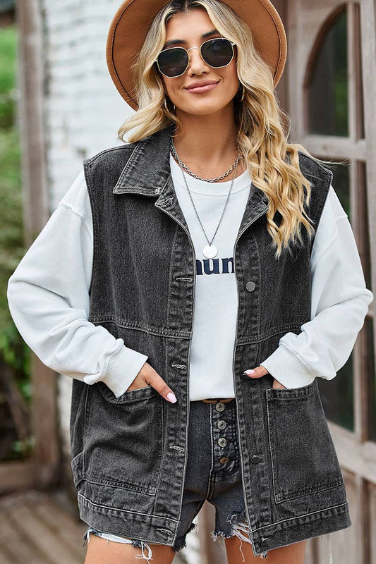 Black-Grey Denim Vest