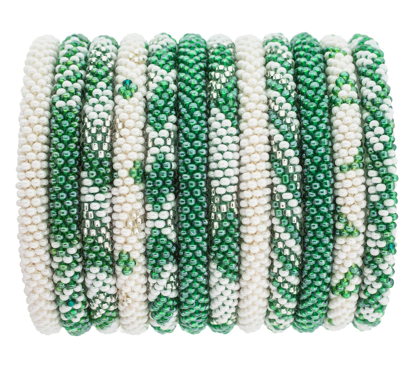 Green and White Beaded Bracelet