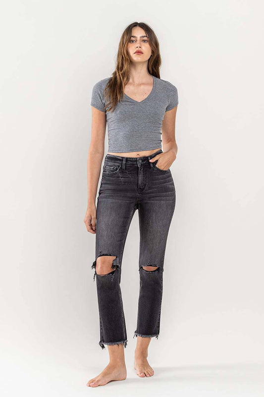 Black High Rise Stretch Distressed Jean