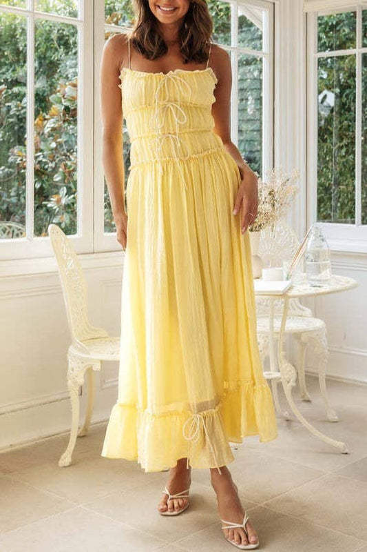 Yellow Bow Tie Maxi Sun Dress